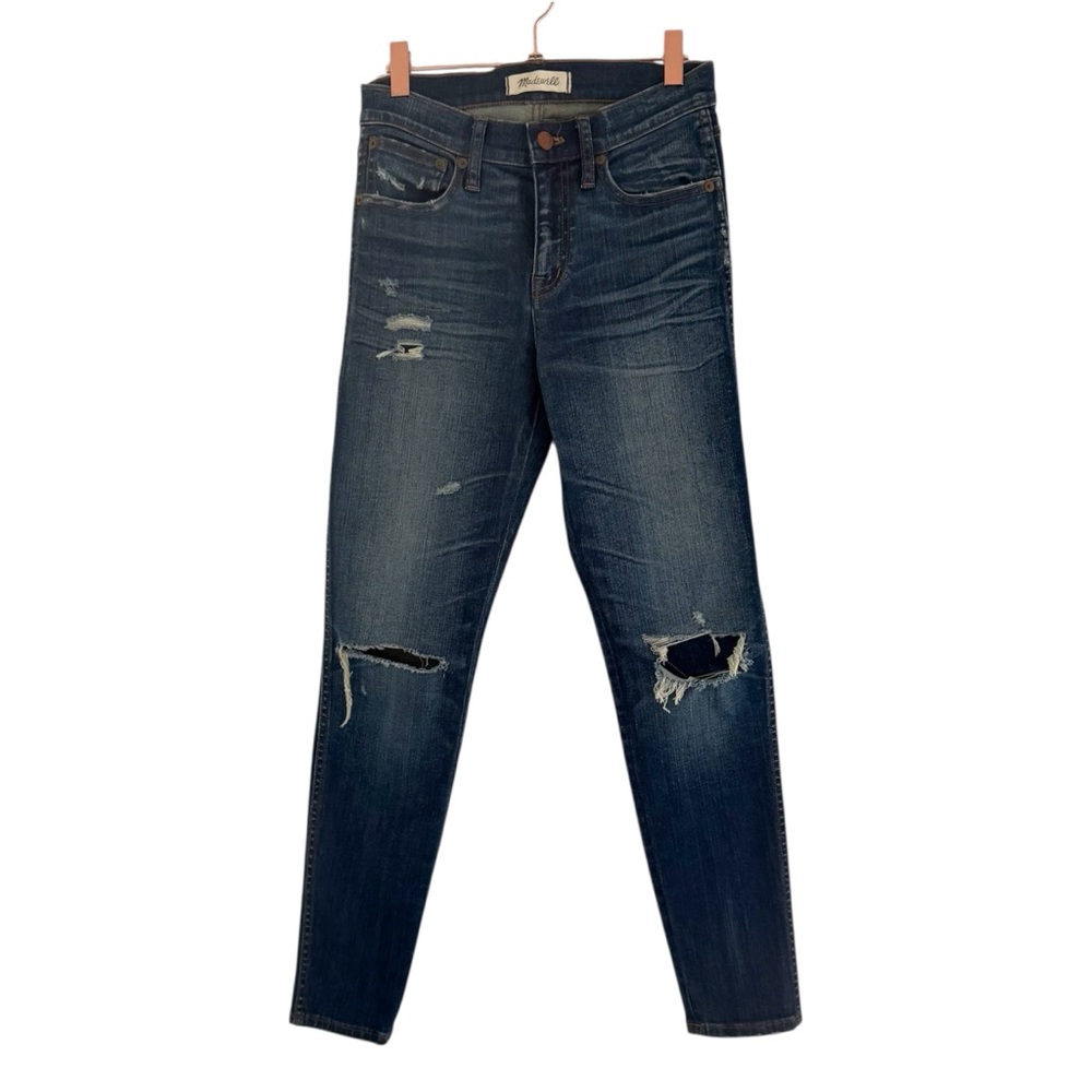 Madewell Jeans High Riser Skinny Distressed Dark Blue Indigo 26